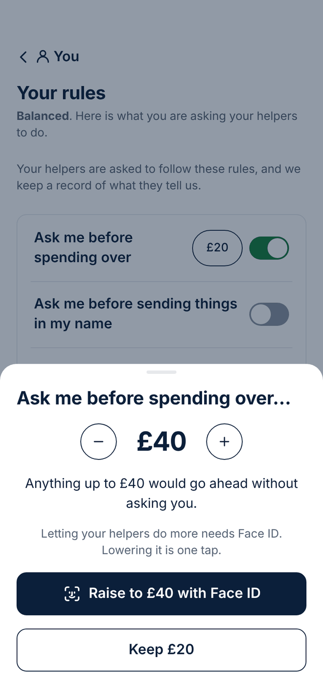 Design of the Change the amount screen