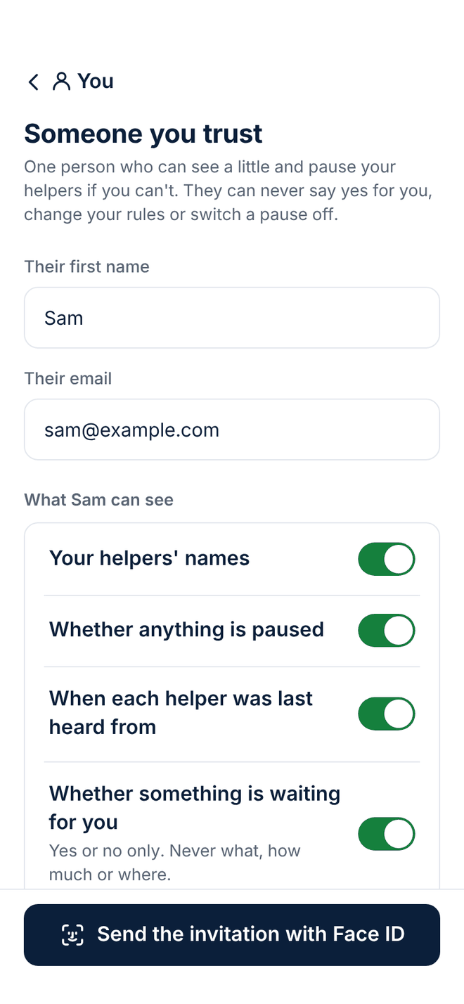 Design of the Someone you trust screen